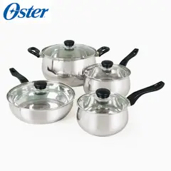 OSTER - Juego de Ollas Rametto 8 piezas Acero Inoxidable Plateado