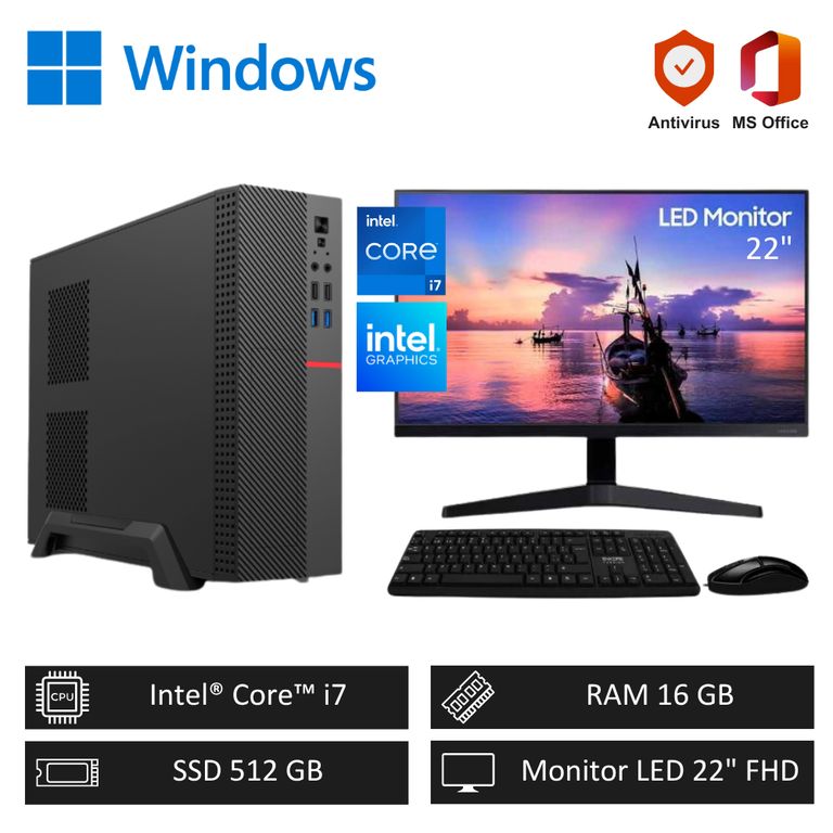 Computadora PC Core i7 3,80 GHz 16GB RAM - SSD 512GB + Monitor 22" FHD