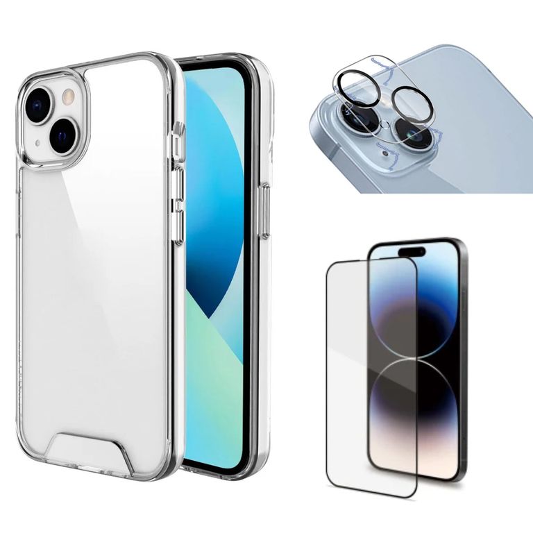 TRANSPARENTE + MICA DE PANTALLA + MICA DE CÁMARA PARA IPHONE 15