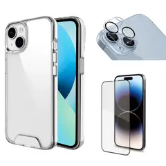 CASE - TRANSPARENTE + MICA DE PANTALLA + MICA DE CÁMARA PARA IPHONE 15