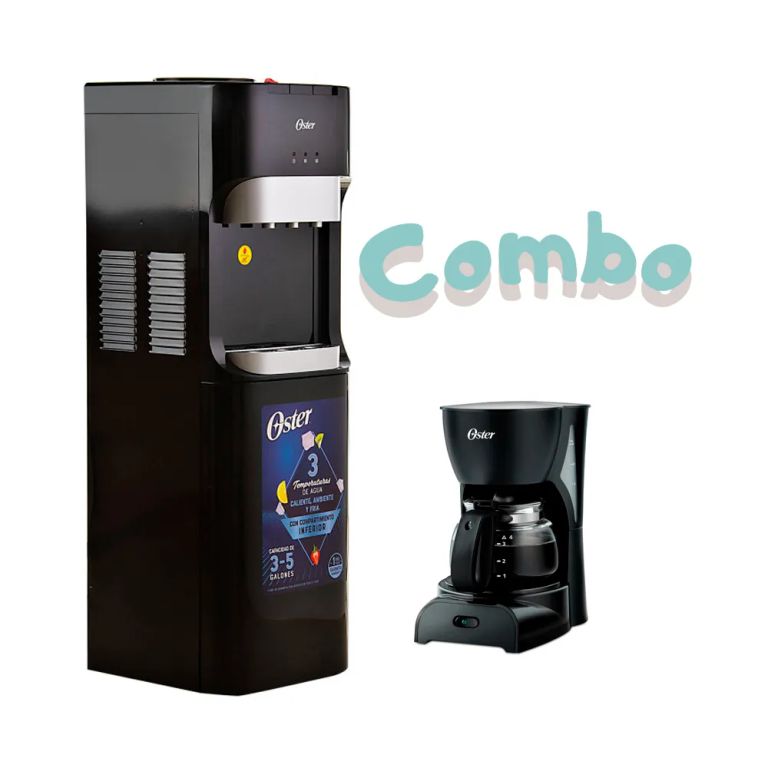 Combo Dispensador de Agua OS-PWD2100 + Cafetera 4 tazas Negro