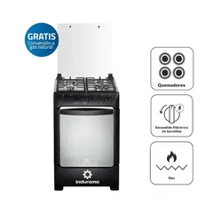 INDURAMA - Cocina a Gas 4 Quemadores POMPEYA ZAFIRO Negro