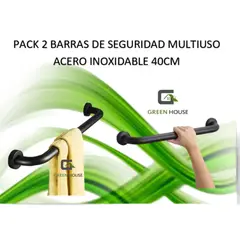 GREEN HOUSE - PACK 2 BARRAS DE SEGURIDAD MULTIUSO ACERO INOXIDABLE NEGRO MATE 40MM