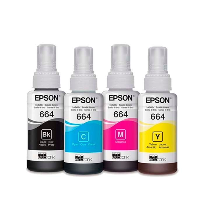 KIT TINTAS EPSON T664 COLORES NEGRO, CYAN, MAGENTA Y AMARILLO SIN CAJA