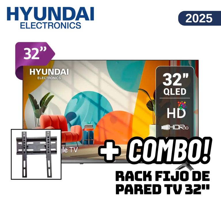 TELEVISOR 32 QLED SMART TV GOOGLE TV HD - HYLED3259QG + RACK FIJO