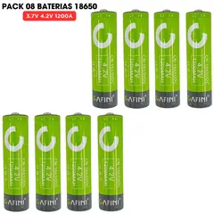 CAFINI - Bateria 18650 Litio 3.7V 4.2V Recargable x 08 Unidades
