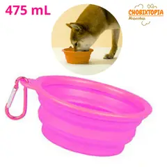 GENERICO - PLATO PORTATIL PLEGABLE PARA MASCOTA 475mL - FUCSIA INTENSO