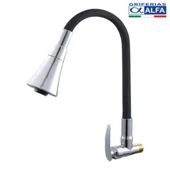 ALFA - Llave Lavadero para Pared Flexible Cónico Negro