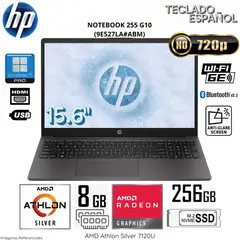 HP - Laptop 255 G10 AMD Athlon Silver 7-120U 8GB RAM 256GB SSD 15.6" HD Win11 (9E527LA#ABM) Gris