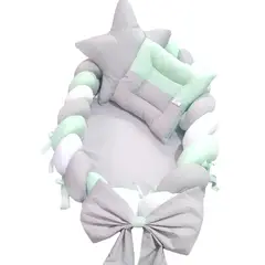 BABY MERINOS - Nido Colecho Trenzado Puntito Verde agua