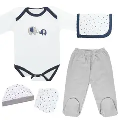 GENERICO - Ajuar Algodón - Elefante - 6 piezas - Azul noche G - Talla RN