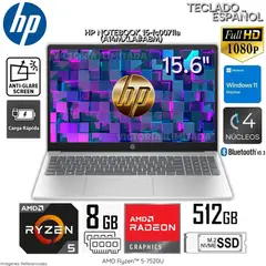 HP - Laptop 15-FC0071LA (A14MXLA#ABM) AMD Ryzen 5 7520U 8GB RAM 512GB SSD 15.6" FHD Windows 11 Home +