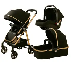 GENERICO - Coche Moises Multifuncional + Silla de Auto Negro