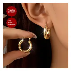 OEM - ARETES ARGOLLAS CHUNKY ACERO INOXIDABLE REGALA x NAVIDAD