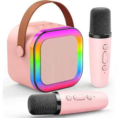 GENERICO - Micrófono Karaoke Doble con Altavoz Bluetooth y Luces K12 - Aleatorio
