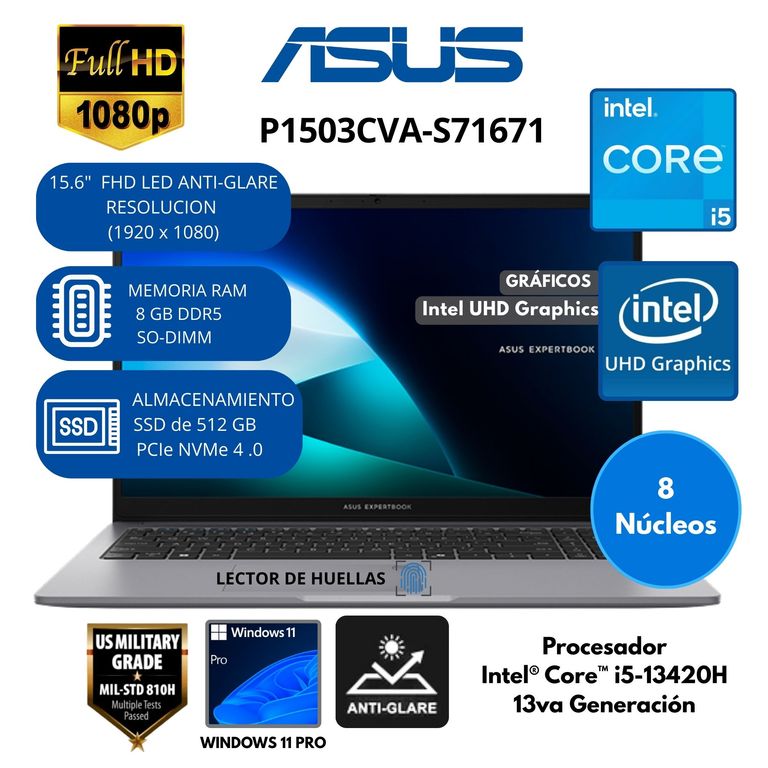 Laptop Intel Core i5 (ExpertBook P1503CVA-S71671) RAM 8 GB SSD 512 GB 15.6" FHD IPS Windows 11