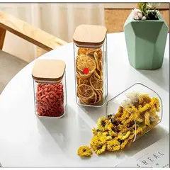 GENERICO - Frasco de almacenamiento en vidrio de borosilicato con tapa de madera