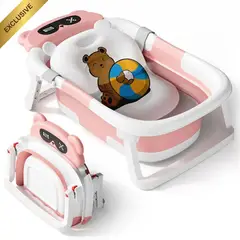 GENERICO - BAÑERA PORTATIL PARA BEBE CON TERMOMETRO Y COJIN EN ROSA