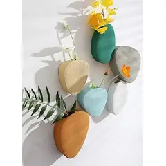 BOSQUE INVERNAL DECORACION ECO ALTERNATIVA - Floreros de pared en madera modelo Piedrecillas seis piezas