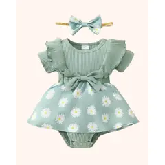 GENERICO - Vestido para Bebé Niña con Lazo y Estampado Floral