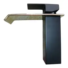 GENERICO - Grifo Monomando Cascada Elegante Negro y Dorado de Baño - Lujo Moderno