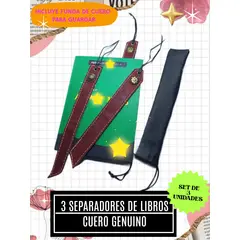 GENERICO - 3 SEPARADORES DE LIBROS EN CUERO Y FUNDA BOLSO DE CUERO 29CM