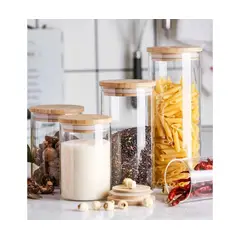 GENERICO - Frasco de almacenamiento en vidrio de borosilicato con tapa de madera