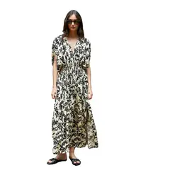 PERMUTA - Vestido largo corte alto Emilia Oak Negro y Blanco Mujer