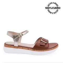 VIALE - Sandalia Dorsay Casual ALE-2519 ChampangeNatural Cuero