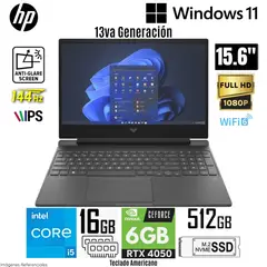 HP - Laptop Gamer Victus 15-FA2701WM Intel Core i5-13420H 16GB RAM 512GB SSD RTX 4050-6GB 15.6" FHD