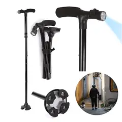 GENERICO - Bastón Apoyo Plegable Con Luz Led Antideslizante