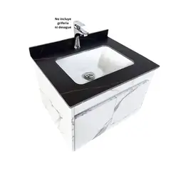 XM - LAVATORIO DE LOZA CON CAJÓN MARMOL NEGRO CON BLANCO YTAR6047-72 L01