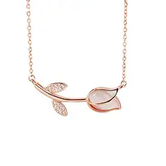 GENERICO - Collar Tulipán Rosado con ópalo para mujer