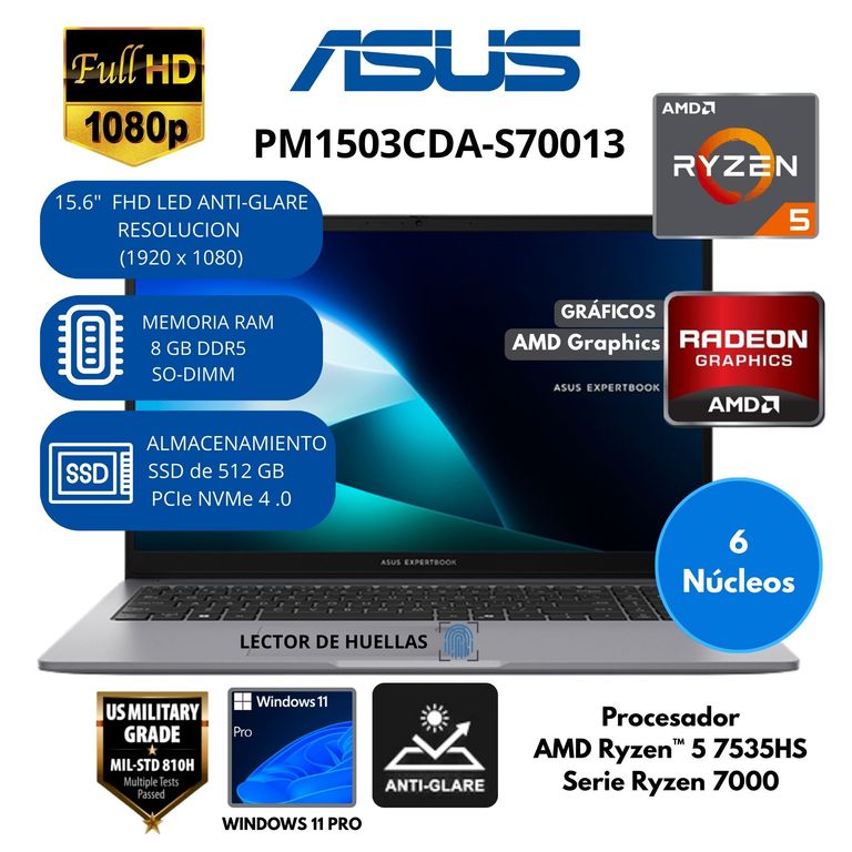 Laptop AMD Ryzen 5 (ExpertBook PM1503CDA-S70013) RAM 8 GB SSD 512 GB 15.6" FHD IPS Windows 11