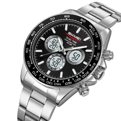 SKMEI - Reloj 2505 Plateado Correa Acero Digital Analogo