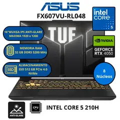 ASUS - Laptop TUF GAMING F16 FX607VU-RL048 INTEL CORE 5-RAM 32 GB SSD 512 GB RTX 4050 con 6GB