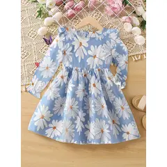 GENERICO - Vestido Margaritas Celeste con manga larga