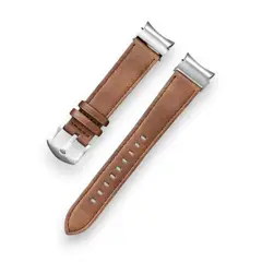 GENERICO - Correa Cuero Samsung Watch 4-5-6-7 Huawei 20mm Plata-MARRON