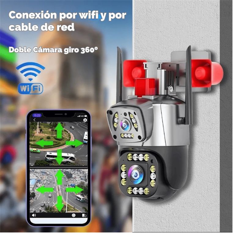 Cámara de seguridad Doble Lente Wifi con Alarma