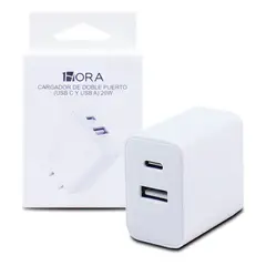 GENERICO - Cargador Rápido 1Hora 20W con Doble Puerto USB-C + USB-A