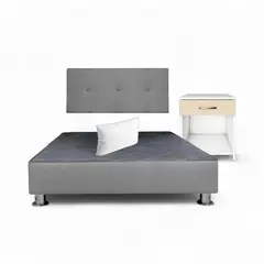 MUEBLES MACRUMO - Combo cama brisa tela antifluido 2Plz color Gris Oscuro + velador ted + almohada