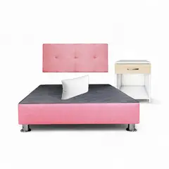 MUEBLES MACRUMO - Combo cama brisa tela antifluido Queen color Rosado + velador ted + almohada