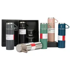 GENERICO - Termo Vacuum Flask Set 500ml + 3 Tazas Fría Caliente Colores