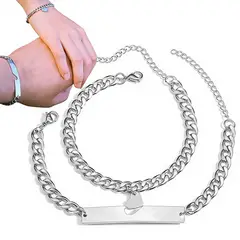 NO LOGO - Pulsera Pareja Corazón Puzzle Acero Inoxidable Mujer Color Plata