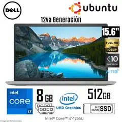 DELL - Laptop Inspion 15 3520 (C3P56) Intel Core i7-1255U 8GB RAM 512GB SSD 15.6" FHD UBUNTU - Silver