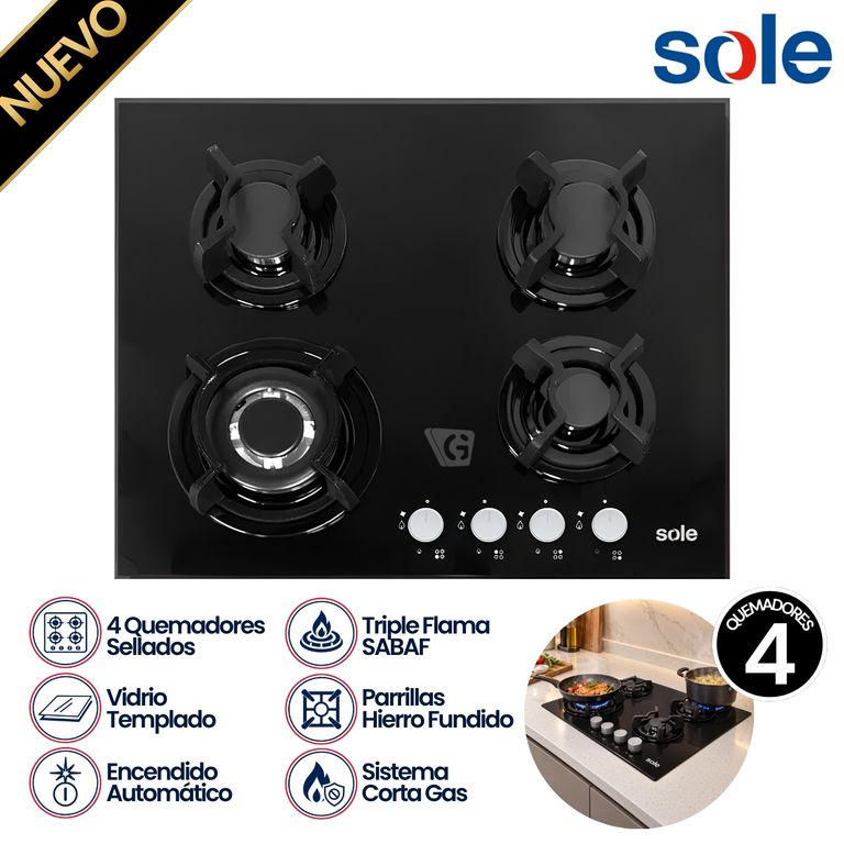 Encimera Vidrio Templado A Gas 60cm SOLCO034