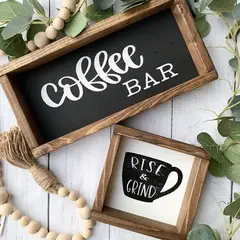 BOSQUE INVERNAL DECORACION ECO ALTERNATIVA - Letreros pequeños en madera COFFEE BAR, dos piezas