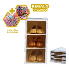 GENERICO - Pack4 Zapatera 3N en Blanco con Tapa Ambar Y+Ligas de Regalo