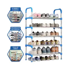 RYBIU IMPORT - Pack6 Organizador Zapatero de 5 en Celeste Y+Ligas de Regalo