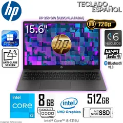 HP - Laptop 250 G10 15.6″ HD Intel Corei3-1315U 8GB RAM 512GB SSD WIN11 (A29CMLA#ABM)